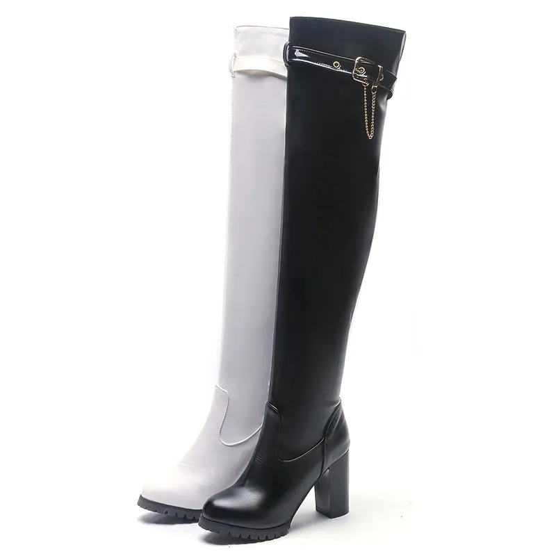 Lasyarrow 2021 Autumn New Fashion Black Woman Over The Knee Boots Chain Chunky Platform High Thick Heels Sexy Style Big Size 50