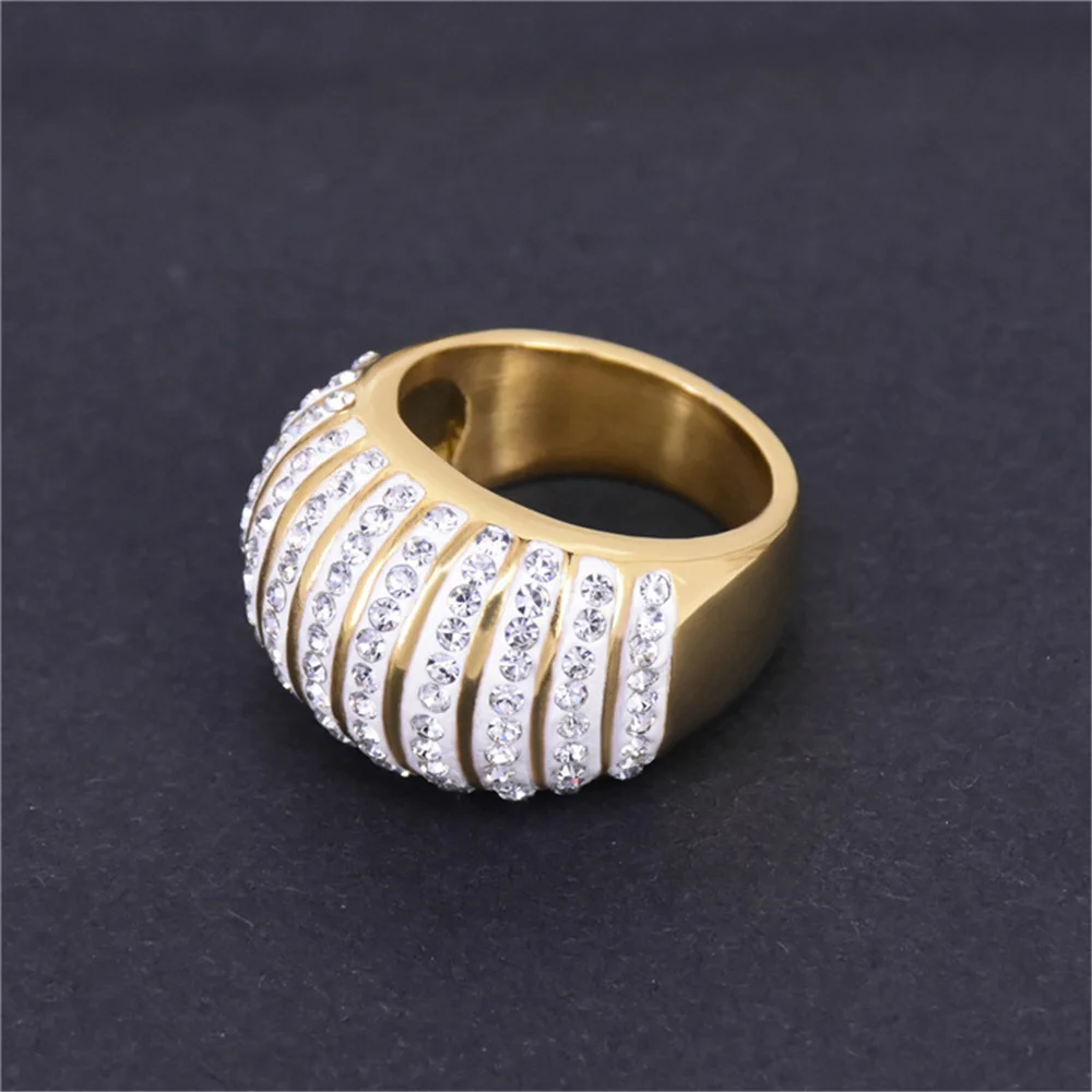 Hip Hop Iced Out Bling Big Arc Ring Female Gold Color Stainless Steel Cocktail Rings For Women Party Jewelry High Quality image 2