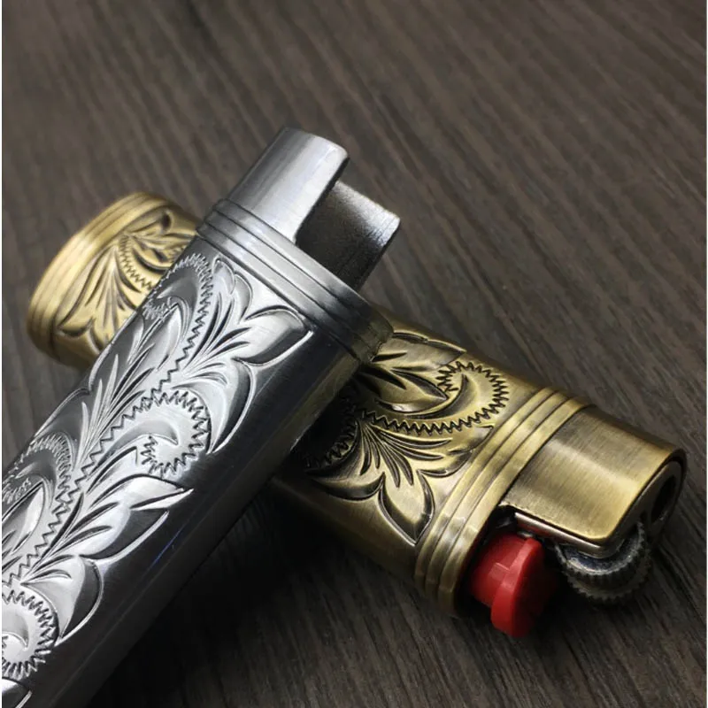 Metal Armor Gas Lighter Cover Holder Pouches Arabesque Hollow carving J3/J5/J6 Lighter Case General Plastic Body Protection