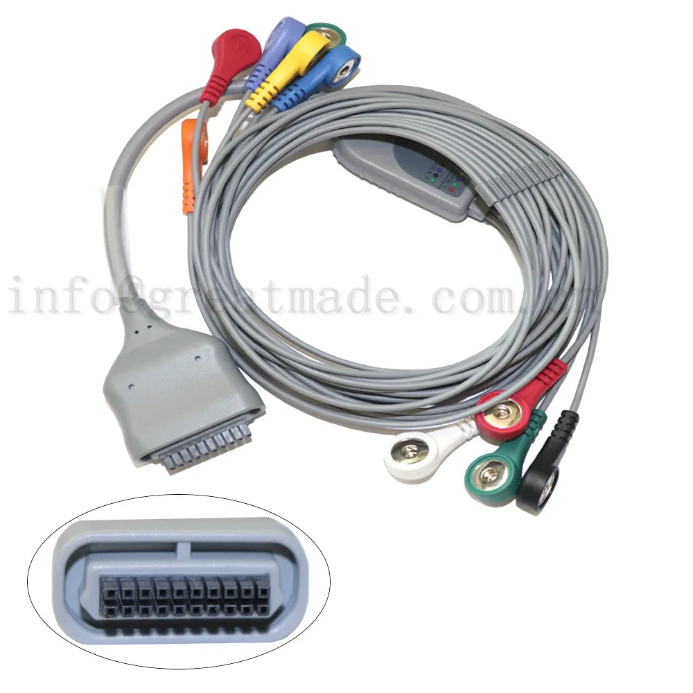 

Compatible With EDAN DX12 holter ECG cable 10 lead 20pin one piece ecg cable and leadwire snap