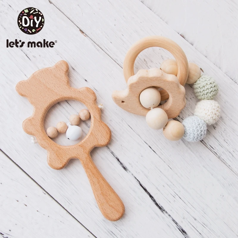 Let's Make 2pc New Born Baby Giocattoli di Legno Sonaglio Bambino Del Bambino di Crepitio del bambino Ciuccio Personalizzato Catena Sonagli Per 0 -12 mesi I Bambini