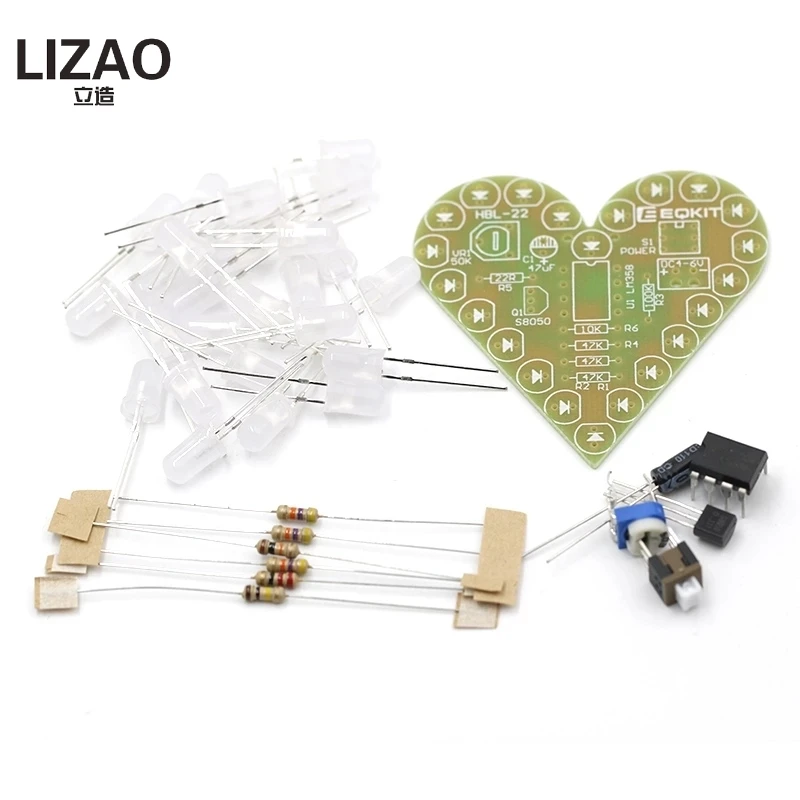 DIY Kit Heart Shape Breathing Lamp Kit Breathing LED Suite Red White Blue Green Electronic Production for Learning laboratory