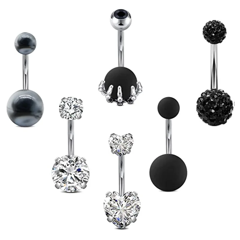 5-6pcs Zircon Belly Button Rings Crystal Navel Piercing Ombligo Surgical Steel Sexy Round Belly Bar for Woman Body Jewelry 14G