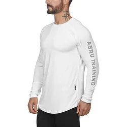 Men's Letter Printing Quick-dry Fitness Exercise Leisure Long Sleeve T-shirt Gym Running Training Stretch Tights