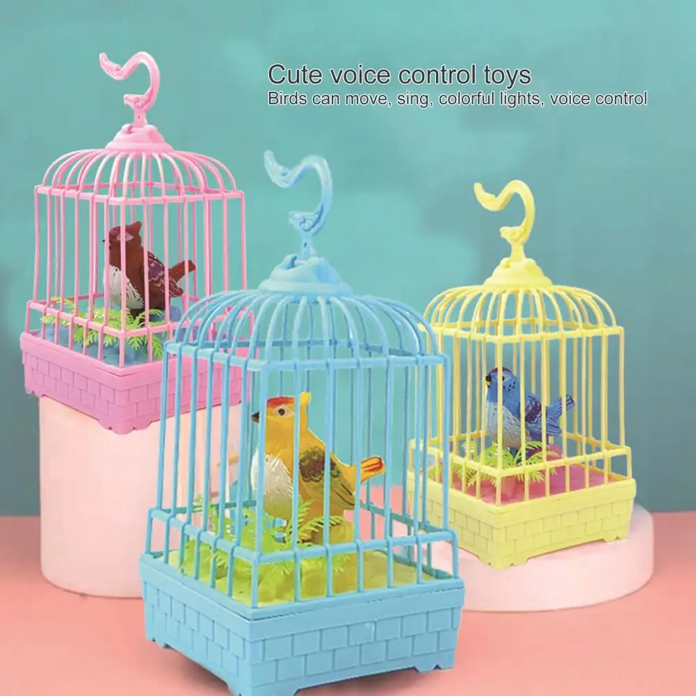 Novelty Birds Cage Toy Cute Singing Birds Cage Vivid Safe Voice Control Sensor Birdcage Children Birthday Gift