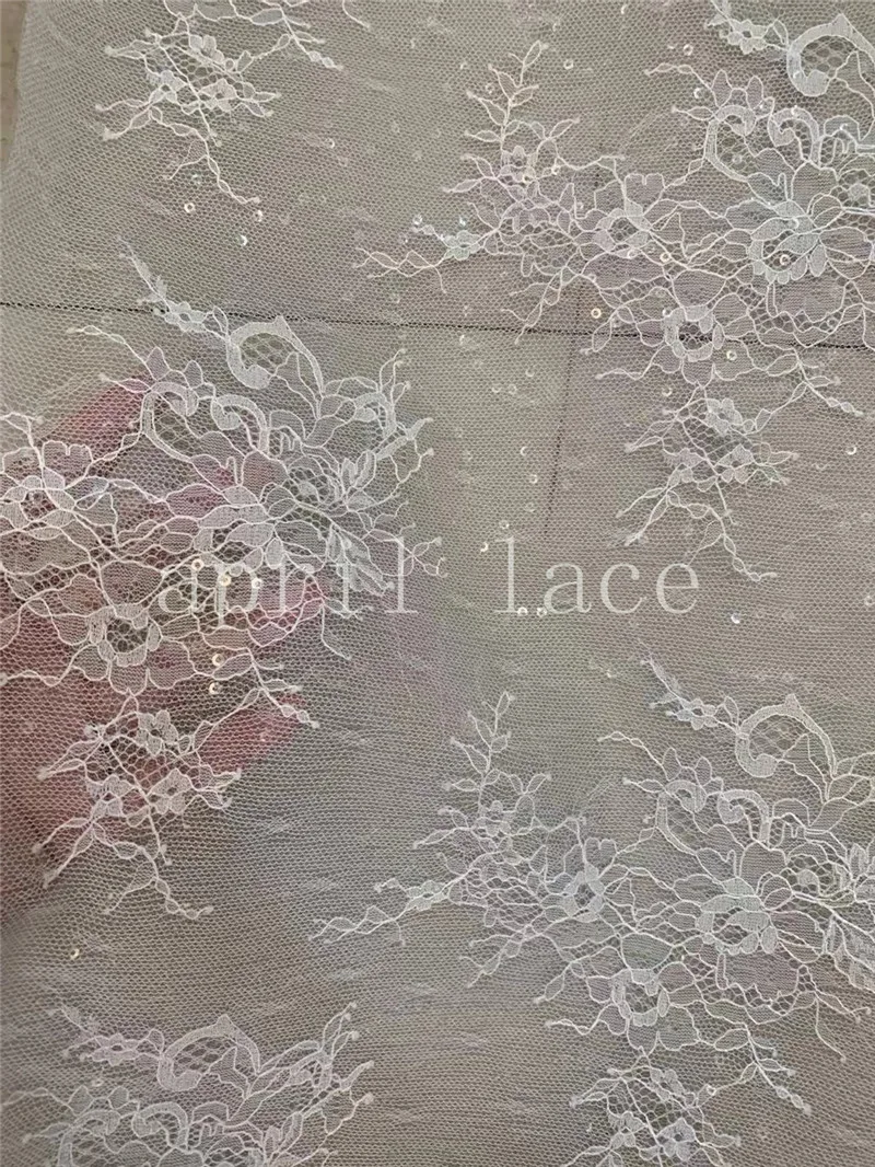 

Jo002# April LACE Collection 2021 5 yards /lot 2 layers composite compound sequin lace offwhite mesh tulle luxury bridal lace