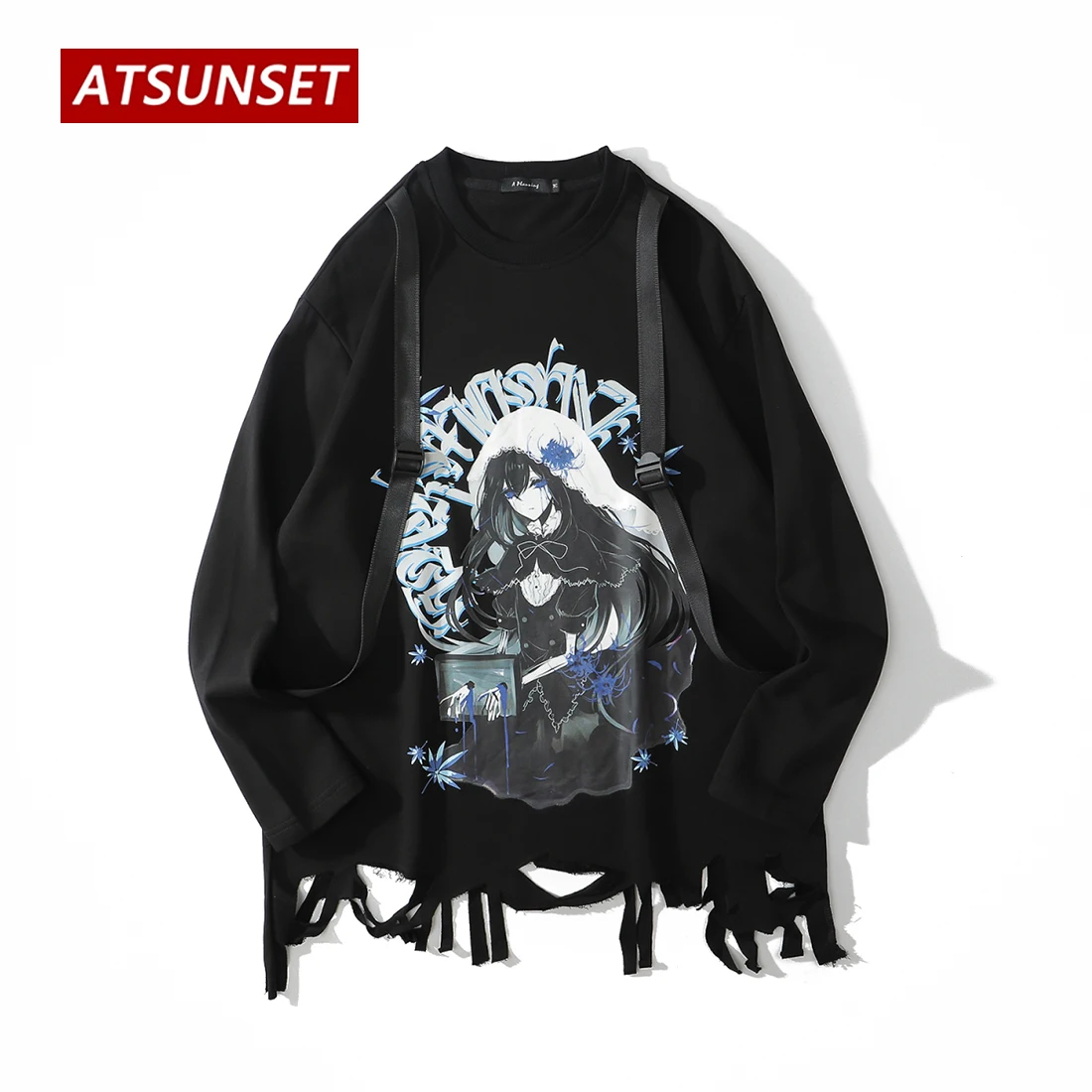 

ATSUNSET Anime Confession Girl Print Sweatshirt Autumn Cotton Pullover Hip Hop Street Retro Style Round Neck Pocket Hoodie Tops