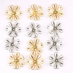 Silver Gold Hollow Metal Crafts Flowers Connectors Wraps Filigree For Scrapbook DIY Embellishment Home Decor 26mm 20pcs Yk0762-5