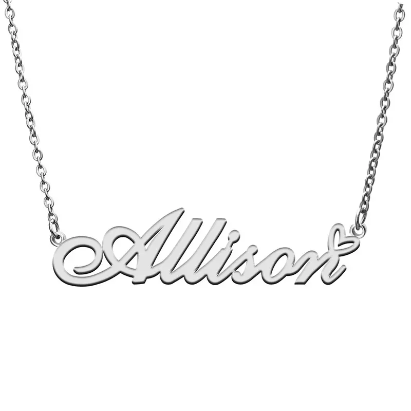 Allison Name with Love Heart Necklace for Women Stainless Steel Jewelry Nameplate Pendant Femme Mother Girls Gift