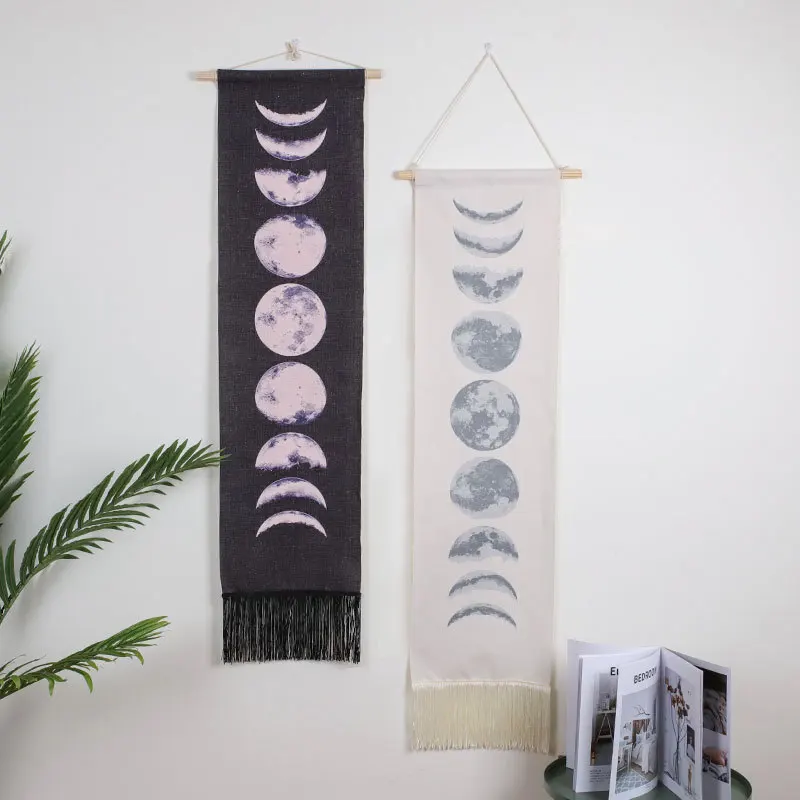 

White Black Wall Hanging Moon Phases Tapestry Lunar Eclipse Changing Moon Phase Tapestry Hanging Decoration for Home