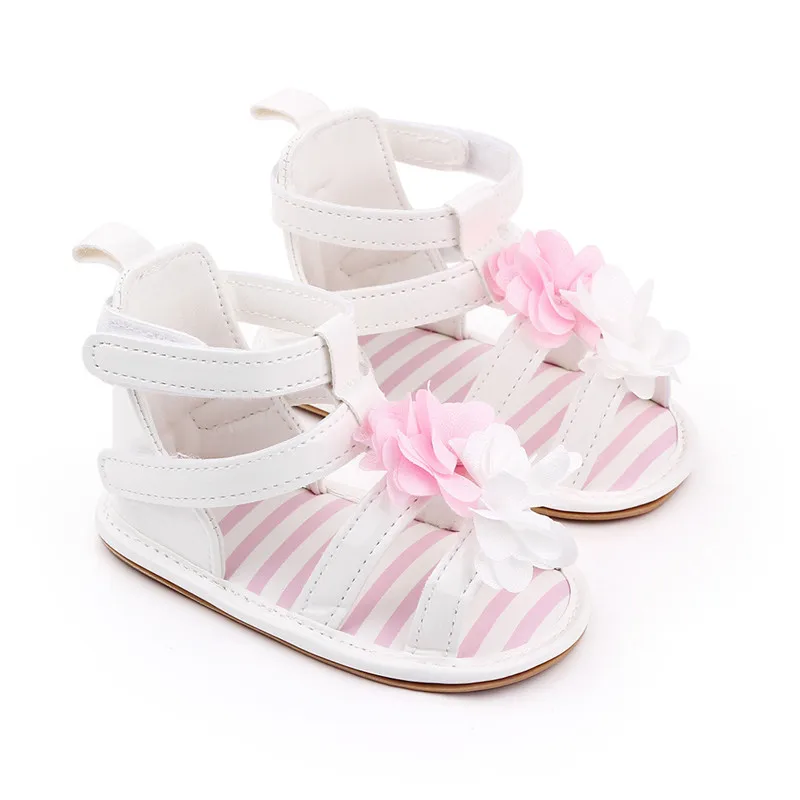 2021 New Summer Baby Shoes Lovely Flower Infants PU First Walkers Soft Rubber Sole Newborn Girls Princess Shoes