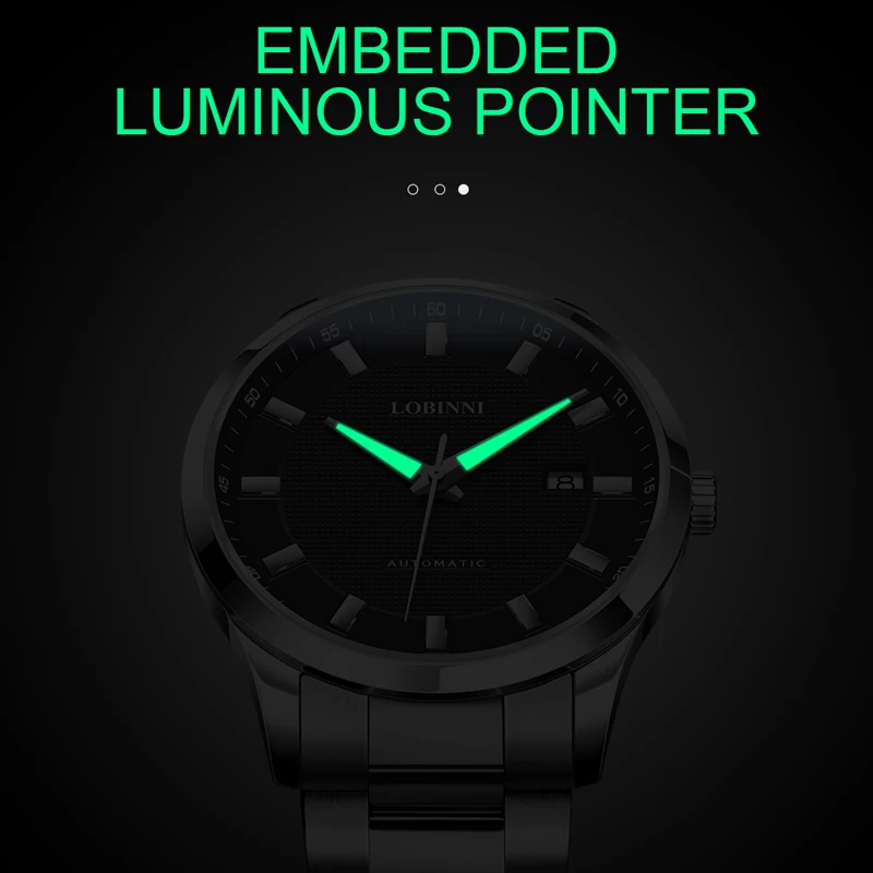 LOBINNI MIYOTA 무브먼트 오토매틱 남성용 시계, 야광 손 사파이어 글래스 시계, 비즈니스 신사 기계식 시계
