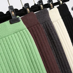 Mid-long Knitted Half-length Skirt Women's High waist One-step Skirt Autumn And Winter Hip Skirt Open-forked Elegant Skirts