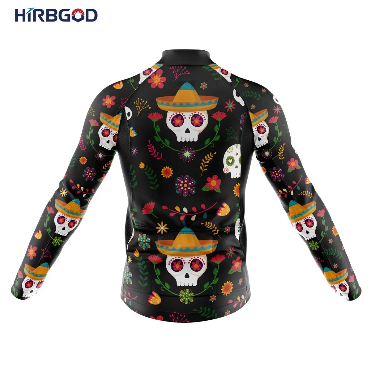 HIRBGOD Club Fit Colorful Funny Flower Skull Print Cycling Jersey Long Sleeve Bike Wear Lightweight Breathable Bicycle Clothes