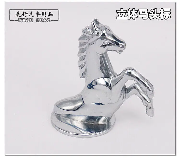 Chrome 3D Metal Horse Pony Car Front Hood Ornament Emblems Decal Badge Sticker