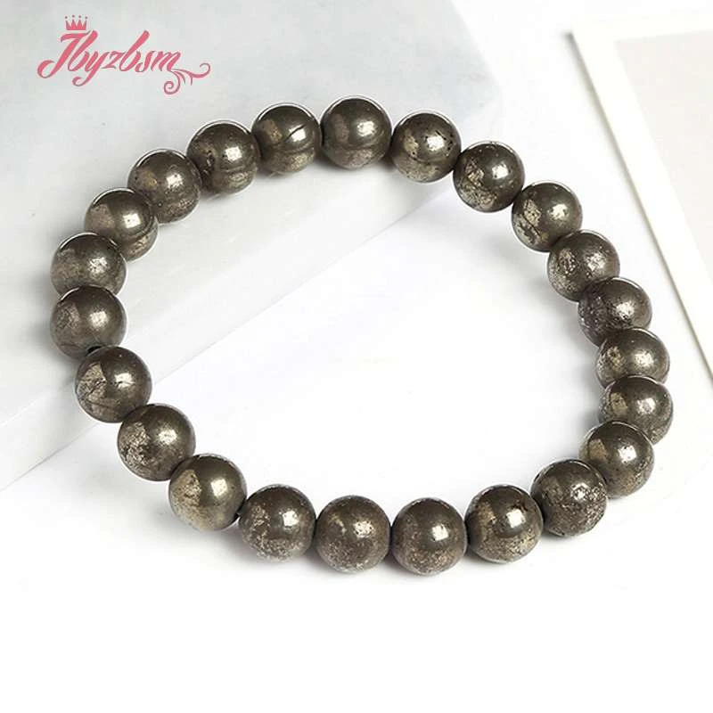 Natural Pyrite Bracelet Couple Elastic Line Round Shape Natural Stone Bracelet Bracelets For Man Woman Jewelry Gift 4 6 810mm