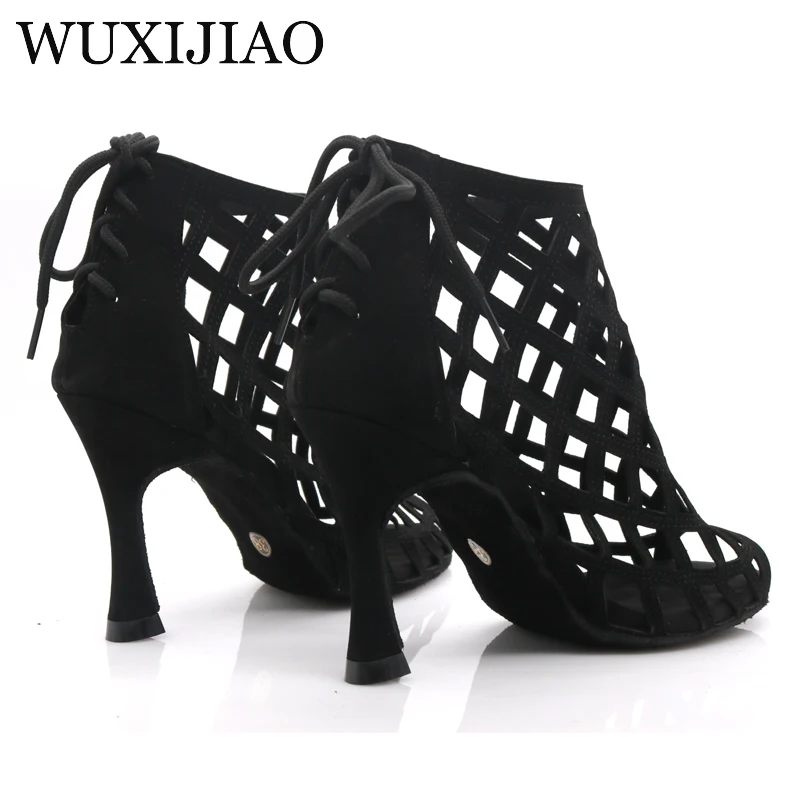 WUXIJIAO-Botines de ante negro para mujer, zapatos de baile latino, baile de salón, tango, 10 cm, 2020