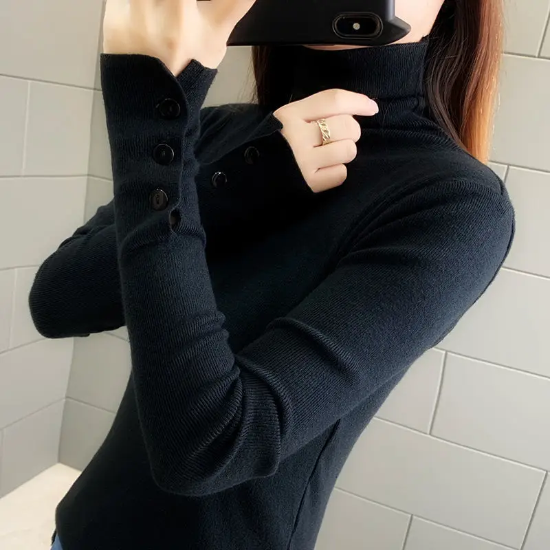 

Pullover Autumn New Slim Long-sleeved Pile High-neck Knitted Bottoming Shirt Women's Tight Sweater Inside