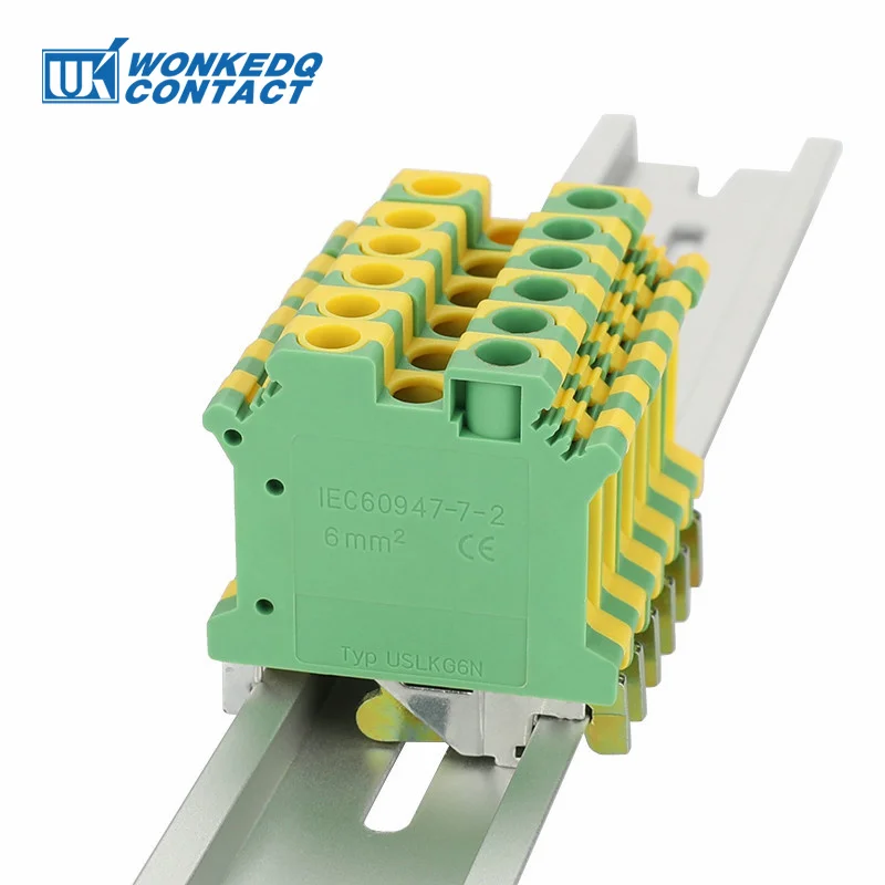 USLKG 6N Ground Modular Screw Din Rail Terminal Block 6mm² Protective Earth Wire Electrical Connector USLKG6N