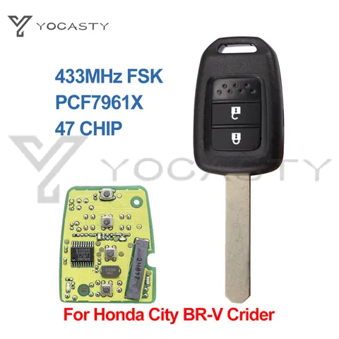 YOCASTY llave remota de coche de 2 botones 433Mhz para Honda CITY BR-V Honda CRIDER Honda CIVIC 2013 2014 2015 2016 con CHIP PCF7961X 47