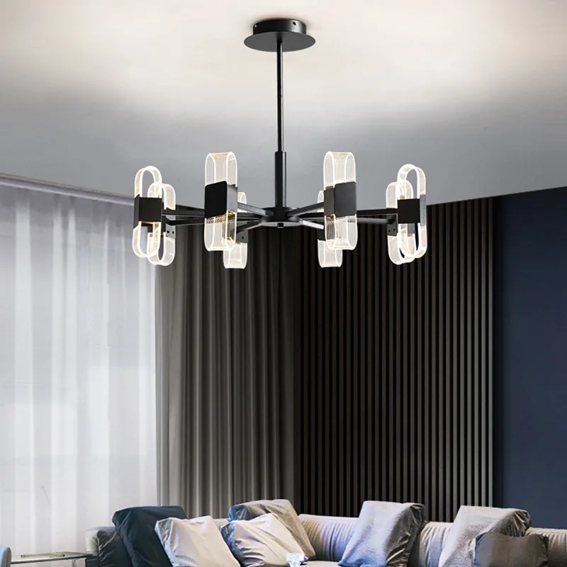 Kobuc New Design Living Room LED Ceiling Hanging Pendant Light 6/8/10 Lights Bedroom 3 Light Change Lamp for Dining Room Hotel