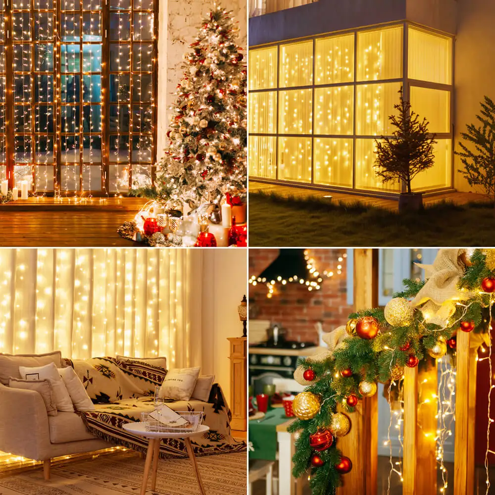 Guirnalda de luces LED de Navidad para decoración de cortinas, hogar, dormitorio, exteriores, vacaciones, boda