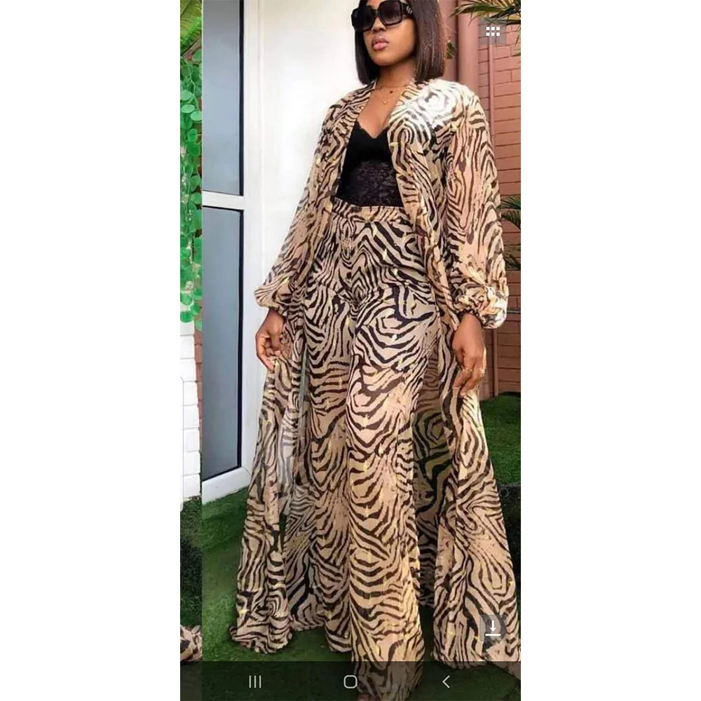 Fashion African mom women's suit 3-piece suit elastic pants digital printed chiffon fabric