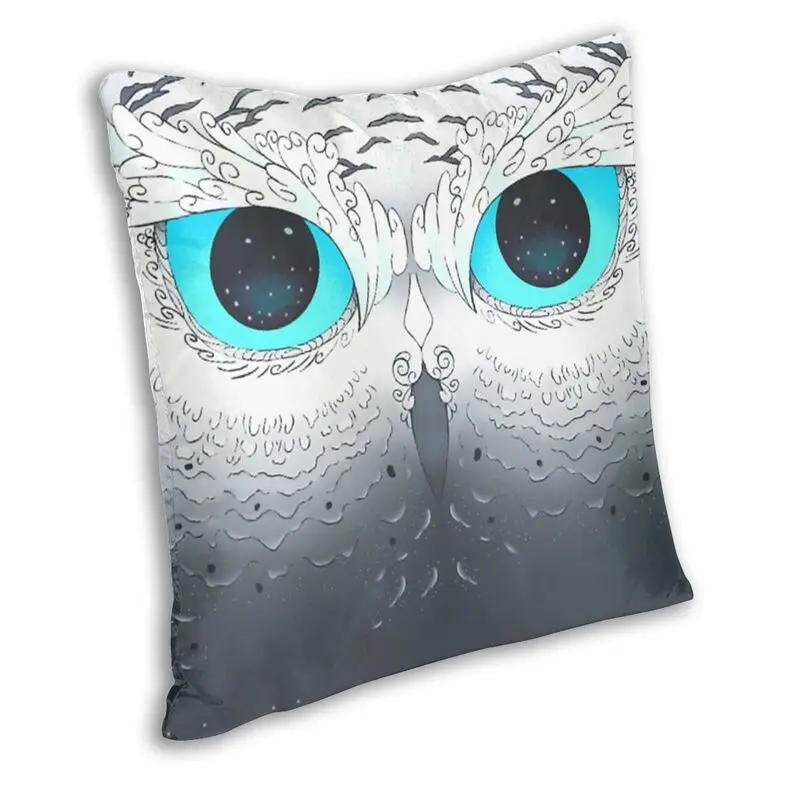 Starry Eyed Snow Owl Cushion Cover 40x40cm Home Decorative 3D Print Throw Pillow Case for Car Double-sided