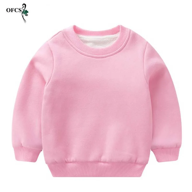 Children‘s Sweatshirt Baby Boys Girls Clothes Plus Velvet & Keep Warm Long Sleeves Solid Thick Sweater Winter Pullover Sportwear