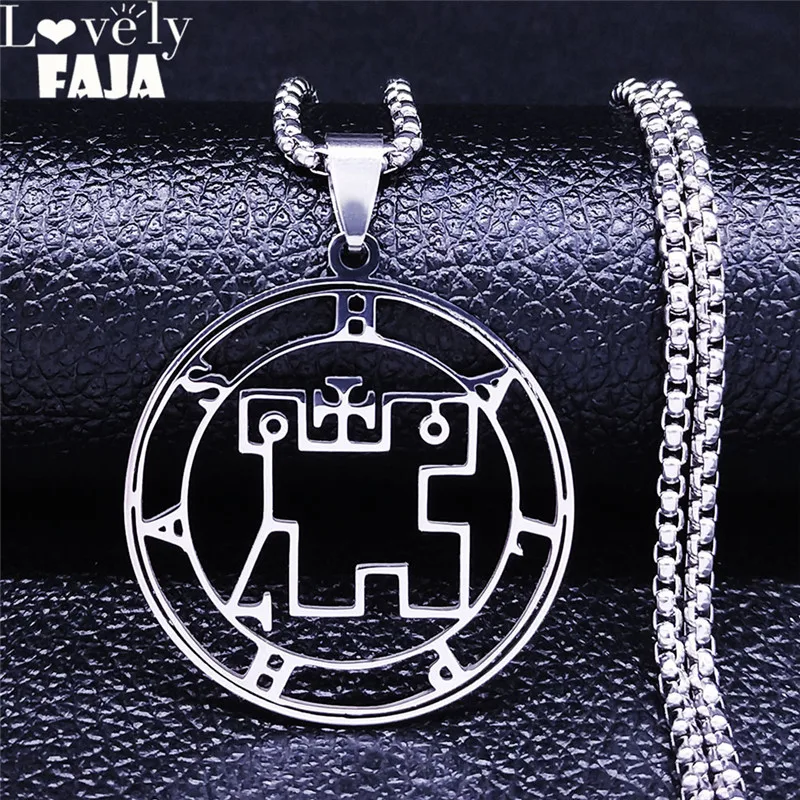 Seal of HALPHAS Statement Necklace Men/Women Stainless Steel Necklace Satan Belial seal Lazer key Baphomet Jewelry N3792S03