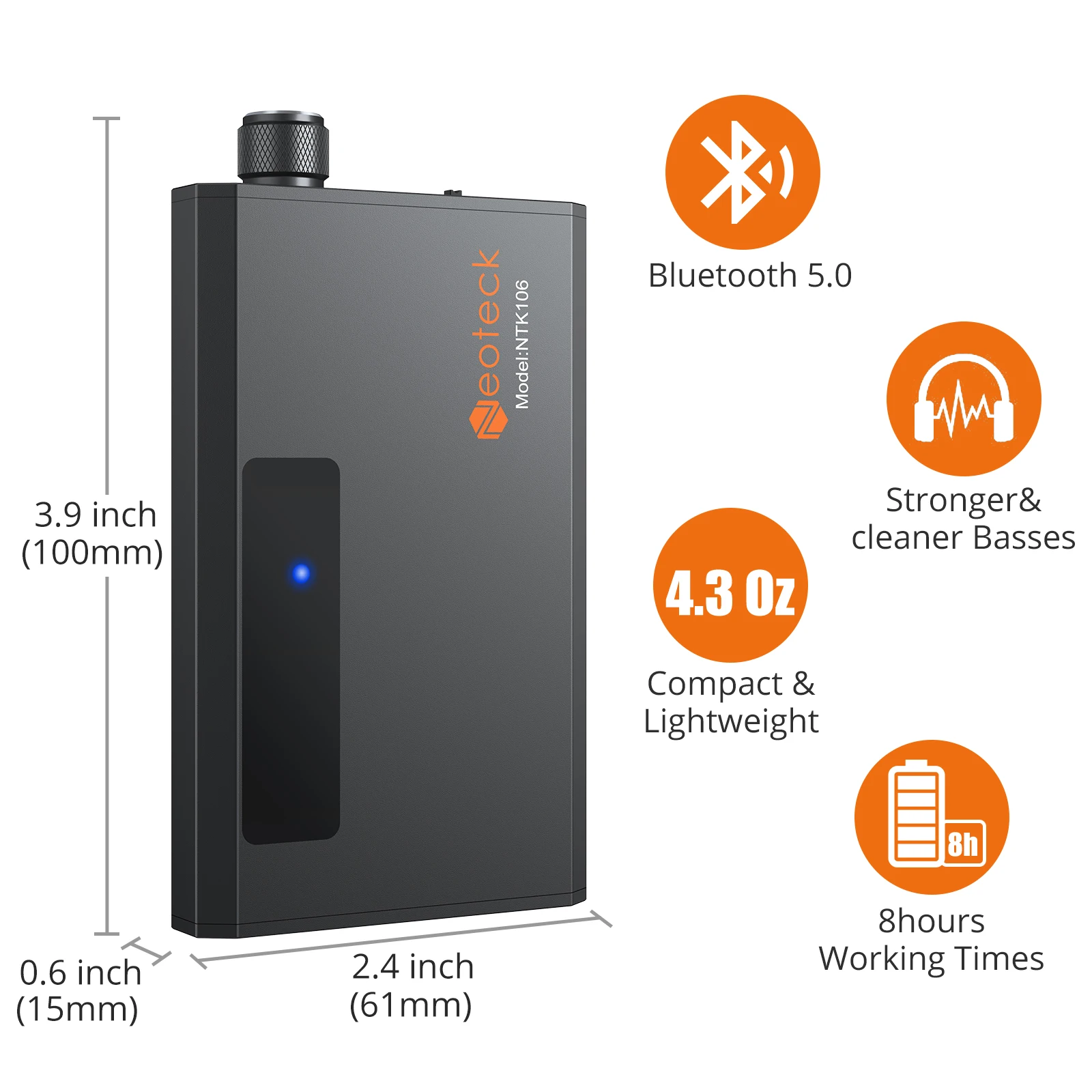 Neoteck 16-150rover amplificatore per auricolari amplificatore per cuffie HiFi ricevitore 5.0 compatibile con Bluetooth amplificatore per auricolari Audio portatile da 3.5mm