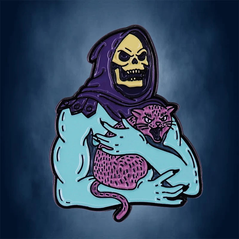 Icanvas Skeletor and Cat enamel pin death,ghost  grim Reaper He-man The Universe Series badge Goth Halloween gift