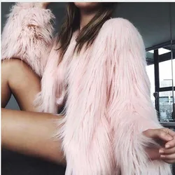 Autumn Winter Furry Faux Fur Coat Women Fluffy Warm Long Sleeve Female Outerwear Coat Jacket Hairy Collarless Overcoat