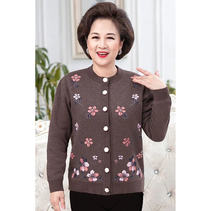 Middle-aged Elderly Mother Sweater Knitted Sweaters Cardigan Jacket Women\'s Sweater Autumn Winter Thickening Warm Outwear Tops