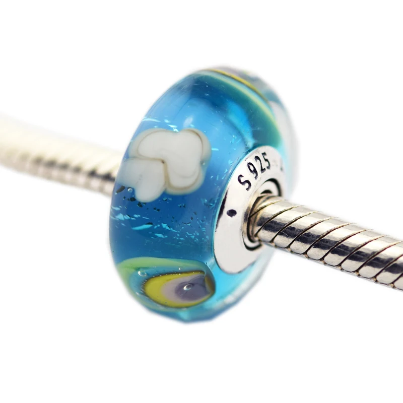 Fashion Jewelry Making Iridescent Rainbow Charm Murano Glass Sterling Silver Beads For Woman Fits Original 925 Silver Bracelets