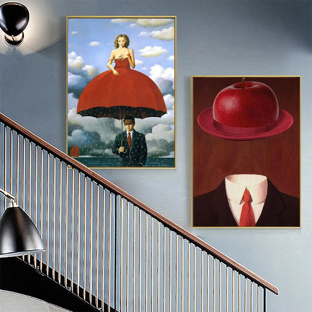 

Retro Abstract Red Dress Umbrella Posters and Prints Hat No Face Canvas Painting Wall Art Picture for Living Room Unique Decor