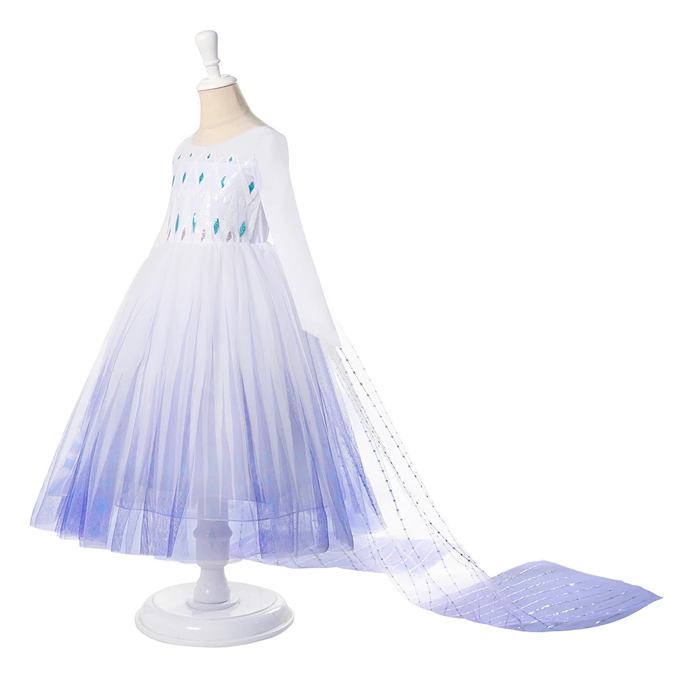 Disney-Frozen 2 Cosplay feminino, vestido princesa Elsa, vestido de baile branco, presente de aniversário infantil, roupas de Halloween, fantasia