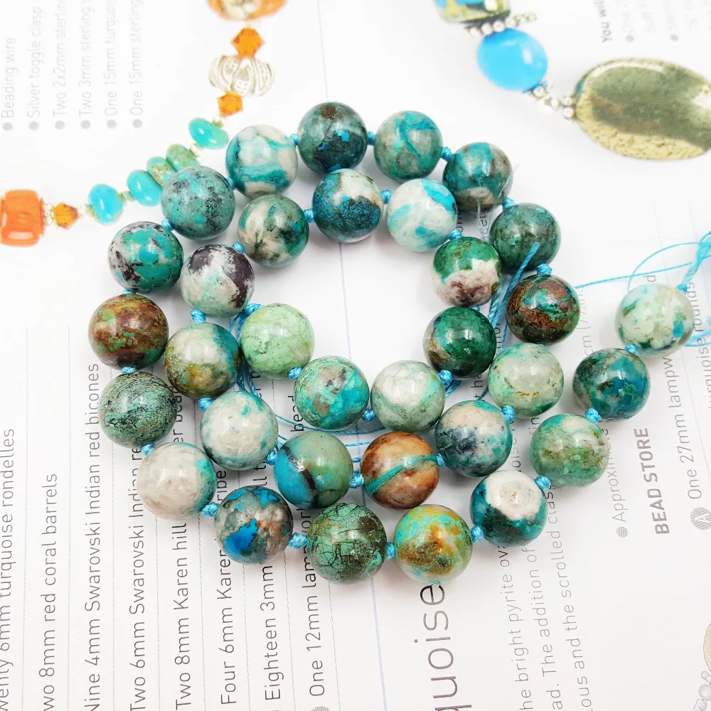 LiiJi Unique Chrysocolla Approx 11mm Round Loose beads approx 39cm DIY Jewelry Making bracelet necklace