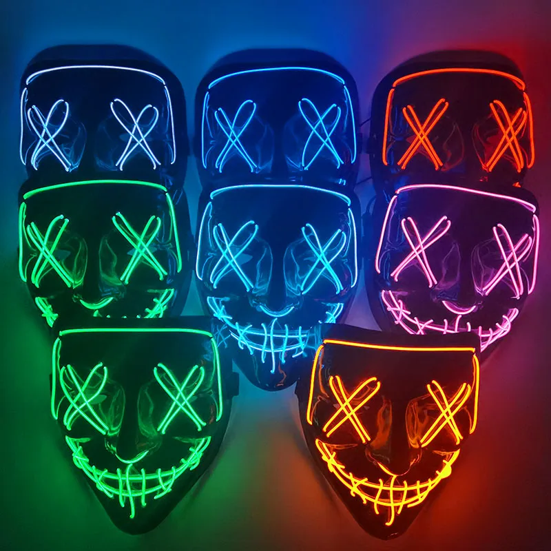 

1pc Led Light Mask Halloween Decoration Luminous Neon Cosmask Glowing Party Masquerade Supplies Horror Cosplay Maske Kids Gift