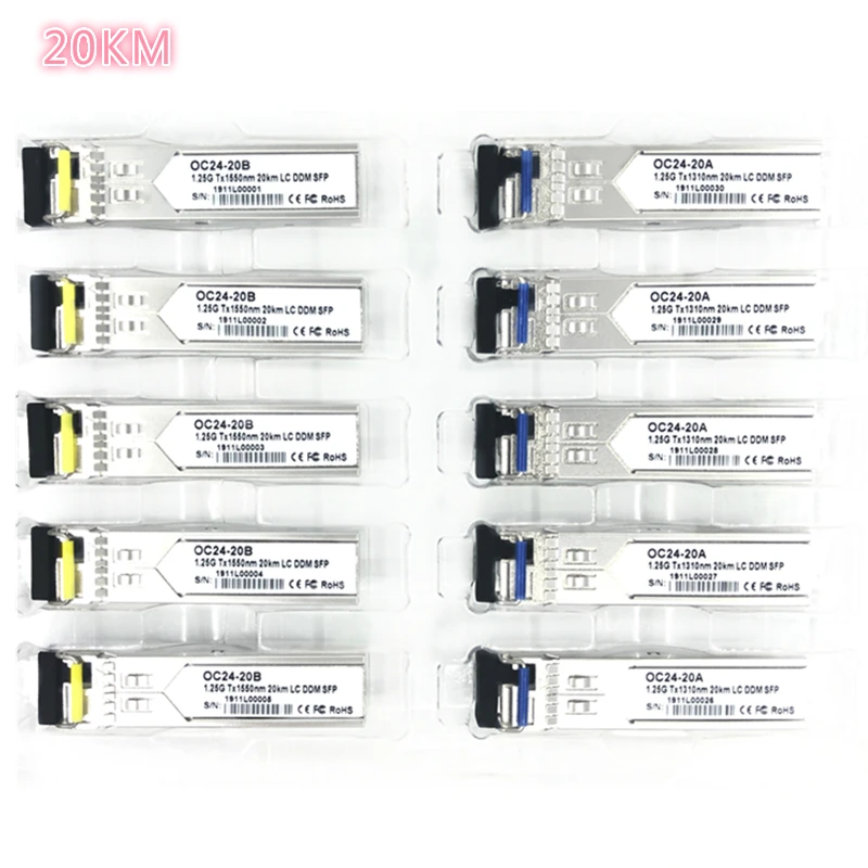 LC SFP Fiber optic module 1.25G LC 20KM 1310/1550nm Single Fiber SFP Optical Module Transceiver FOR ONU OLT 5 pairs