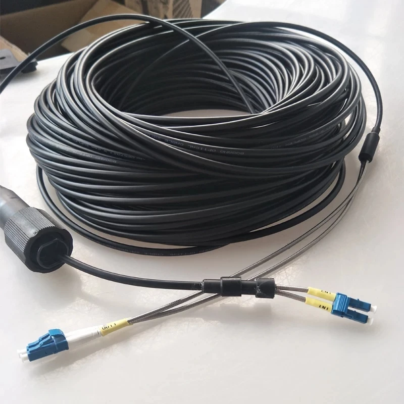 FTTH waterproof fiber optic patch cord singlemode 5.0mm 50mtr LC-LC SM DX armored for outdoor use