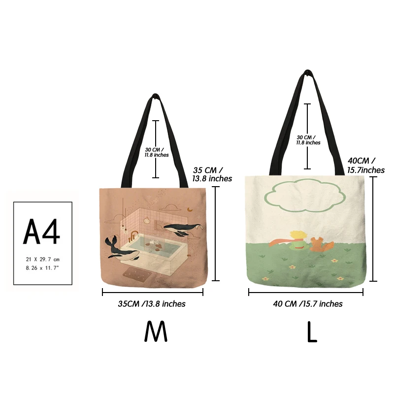 Bolso de compras reutilizable para mujer, bolsa de hombro con estampado de dibujos animados, Le Petit Prince, Fox, Rose, para compras, regalo