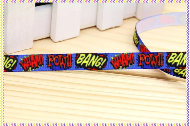 DHK 3/8'' 5yards pow bang printed grosgrain ribbon headwear hair bow diy party decoration OEM Wholesale 9mm E1318