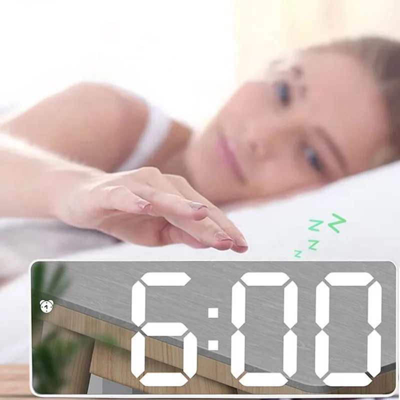 Acryl/Spiegel Digitaler Wecker Sprachsteuerung Snooze Nachtmodus Tischuhr 12/24H Anti-Stör-Funktion Elektronische LED-Uhr – Detail 4