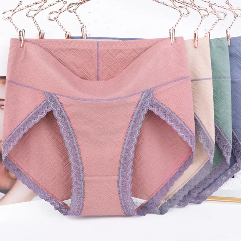 5Pcs Solid Cotton Panties High Waist Briefs Women Lingerie Breathable Underpants 6XL Plus Size Lace Underwear Female Intimates