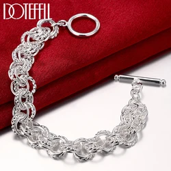 DOTEFFIL 925 Sterling Silver Round Circle Chain Bracelet For Women Charm Wedding Engagement Party Best Gift