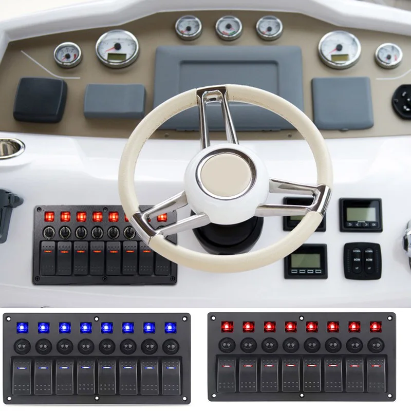 8 Gang Rocker Switch Panel For Jeep Boat Marine Car 12V 24V Waterproof On-Off 5pin 12v Led Panel Switch With Sticker Set