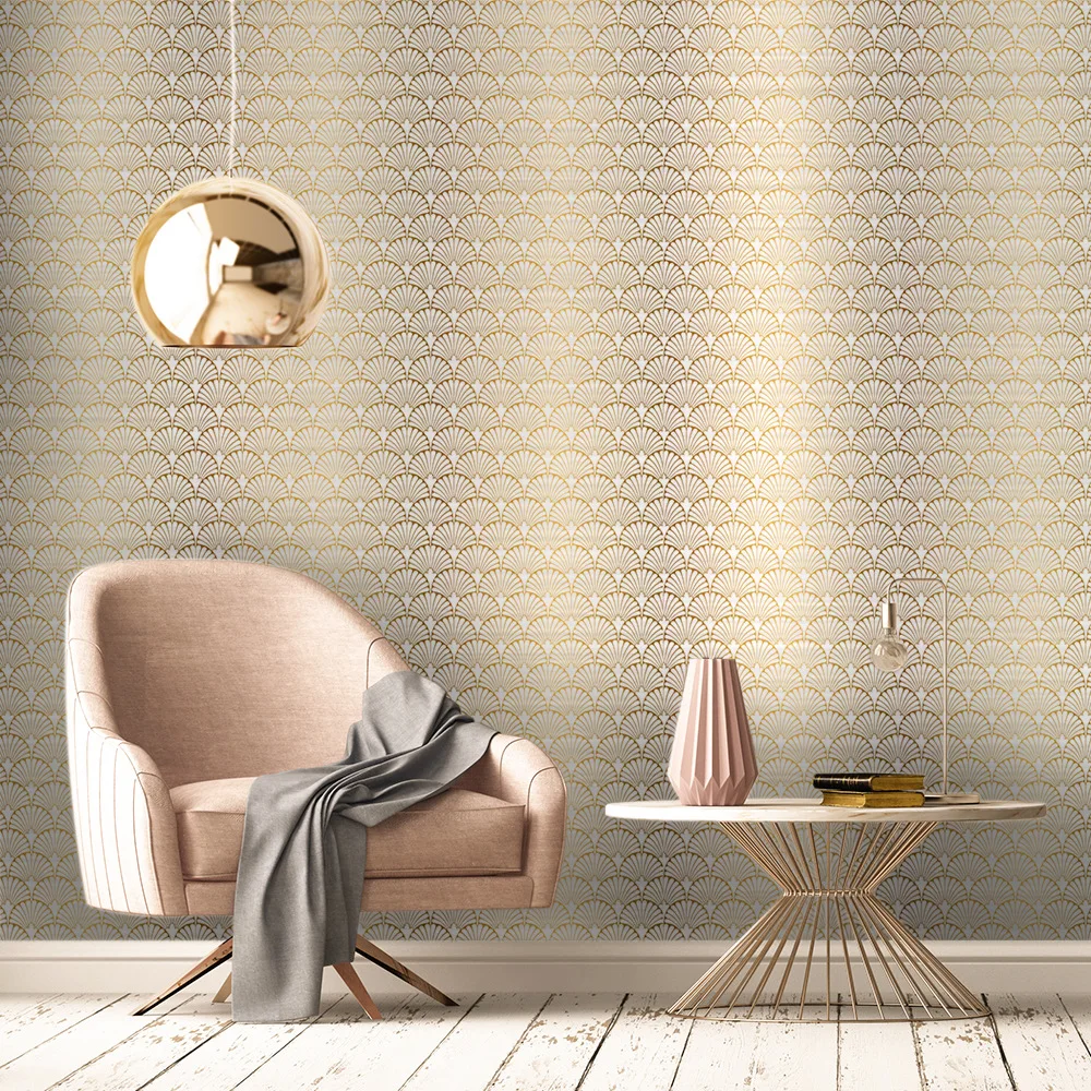 Luxury Geometric Gold Fan Wallpaper Living Room Self Adhesive Wall Paper Mural Waterproof Furniture Decor Wall Sticker