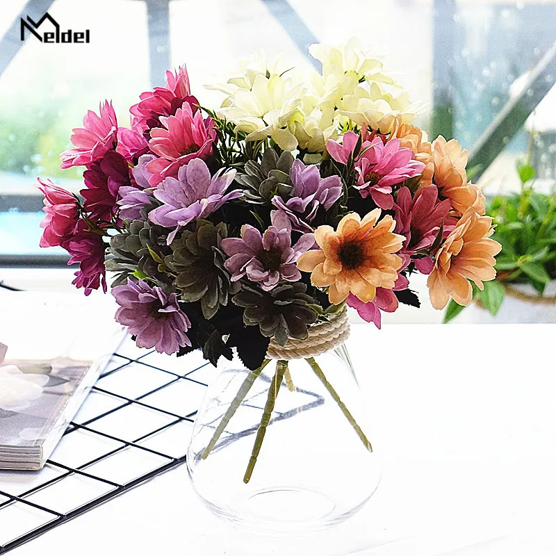 10 köpfe Mini Silk Daisy Künstliche Blumen Braut Bouquet Gefälschte Gerbera Flore Für Hochzeit Home Party Decor Faux Daisy Flore haufen