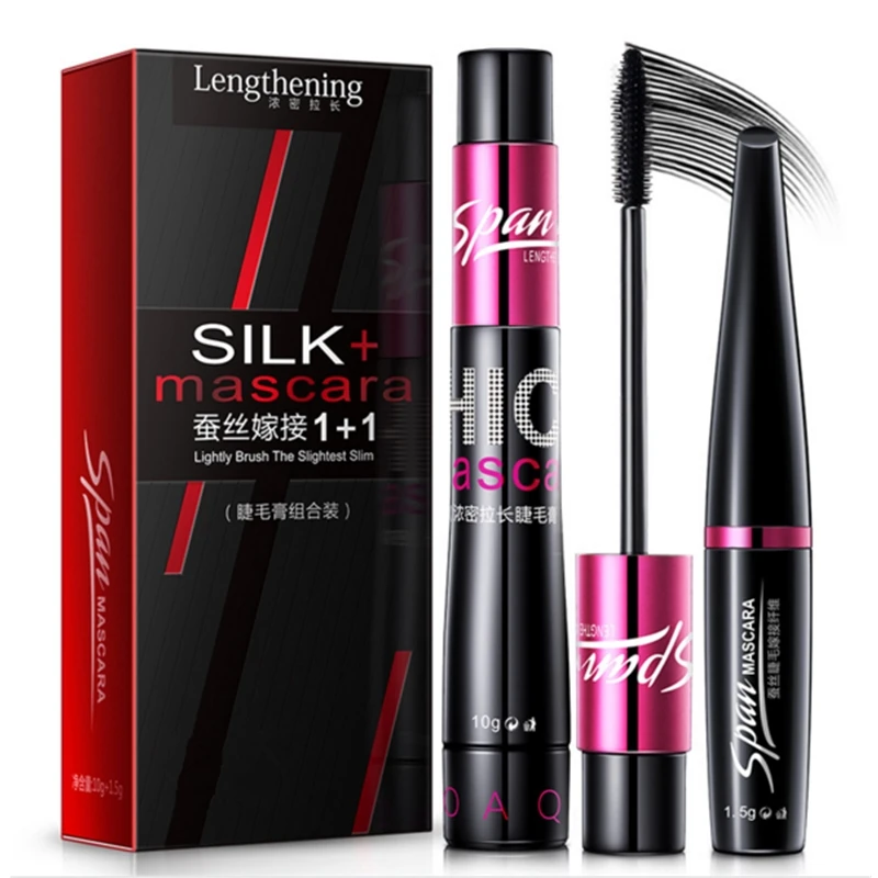 Silk Mascara 1+1 4D Fiber Cosmetics 3D Mascara Eyelashes Lengthening Full Professional Makeup Eyelash False Eyelashes